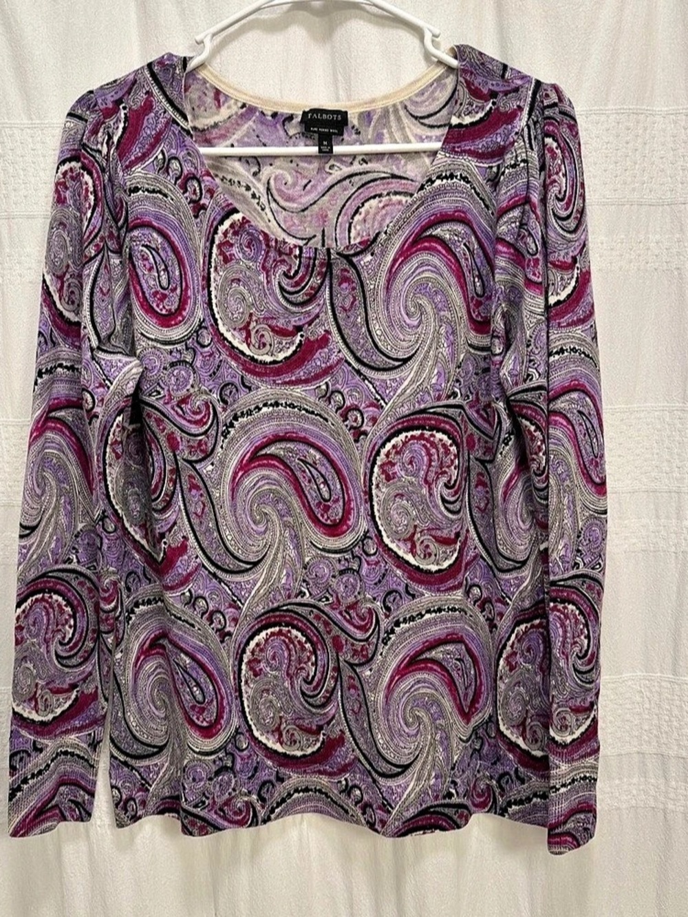 Talbots Pure Merino Wool Paisley Sweater Purple Womens Medium Lightweight
